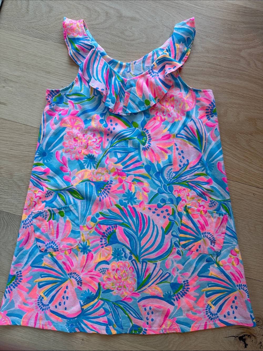 Girls Lilly Pulitzer Tropical Floral Ruffle Tank Dress